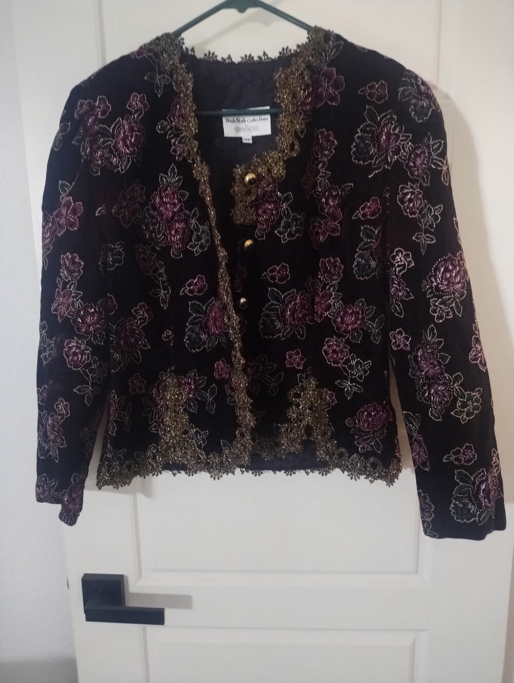 Vintage Black Velvet Floral Embroidered Jacket